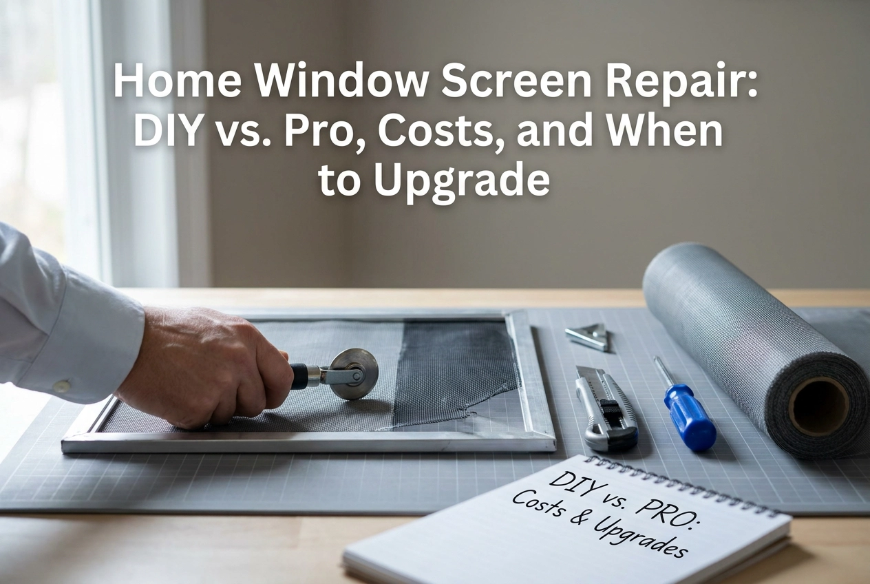 Professional header image for comparison analysis: Home Window Screen Repair: DIY vs. Pro, Costs, and When t...