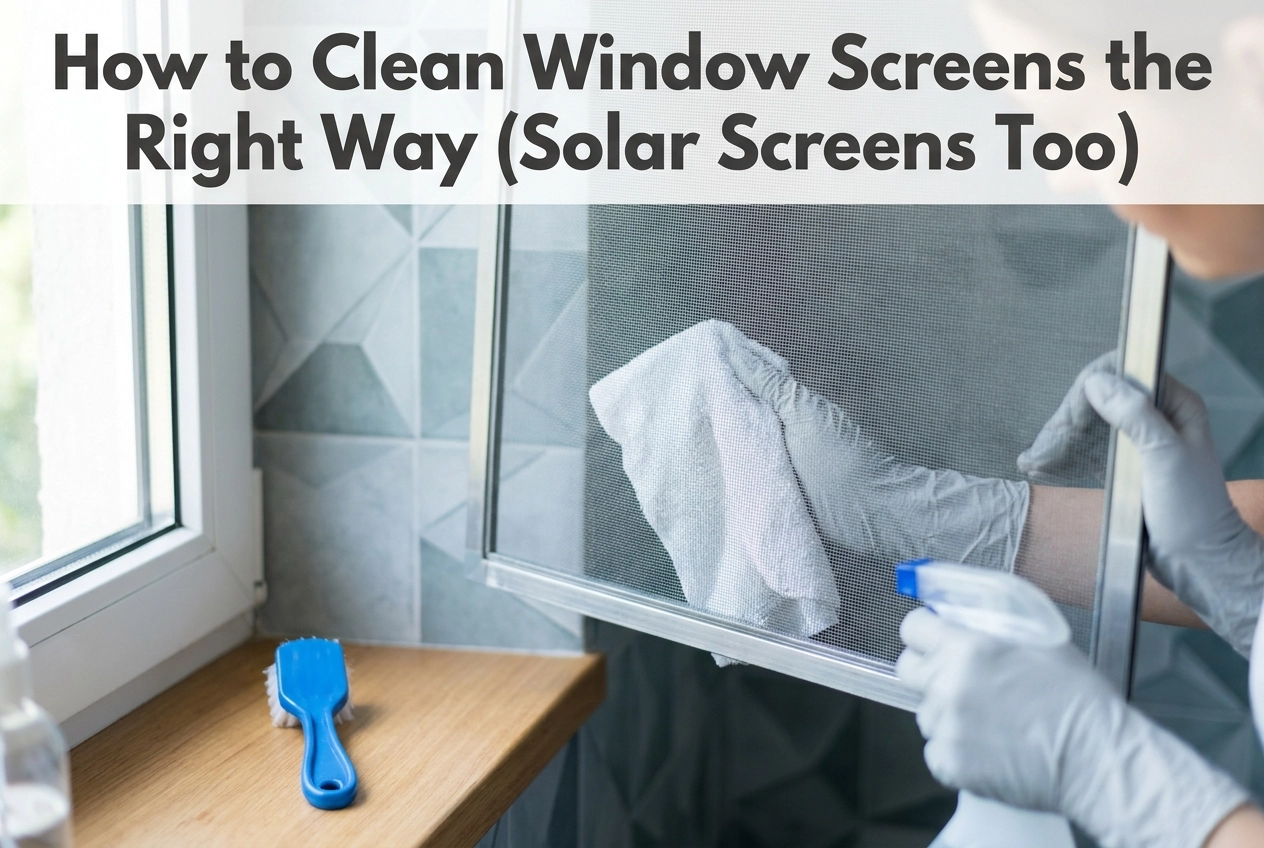 Professional header image for step-by-step guide: How to Clean Window Screens the Right Way (Solar Screens ...