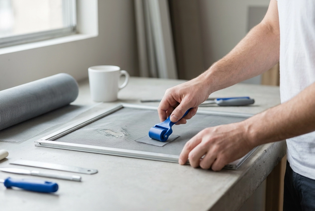 Professional header image for educational tutorial: Window Screen Patch Repair: When a Quick Fix Is Enough