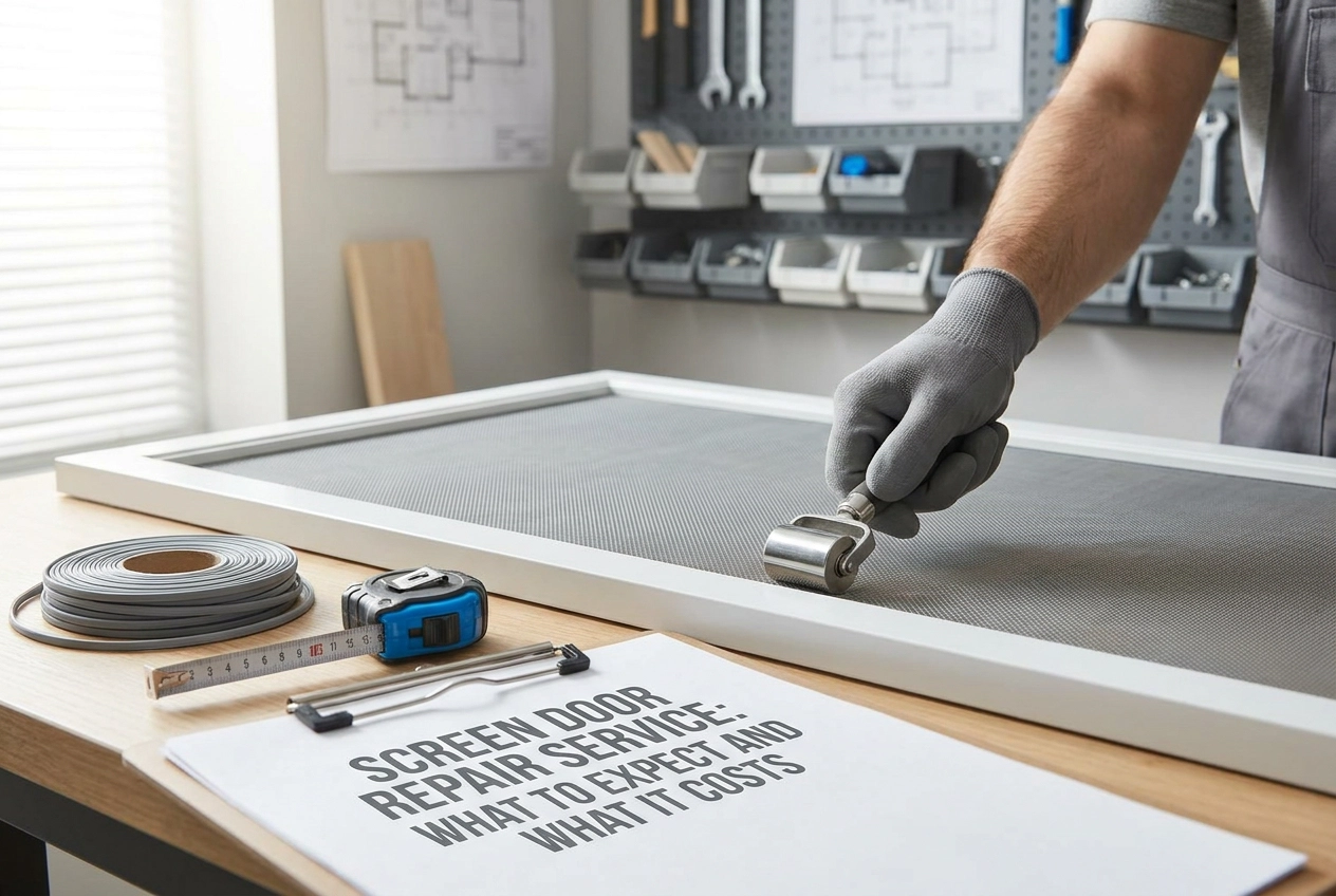 Professional header image for list-based article: Screen Door Repair Service: What to Expect and What It Costs