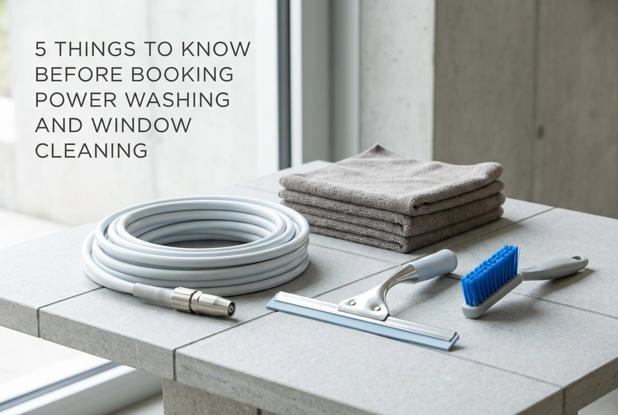 Professional header image for list-based article: 5 Things to Know Before Booking Power Washing and Window ...