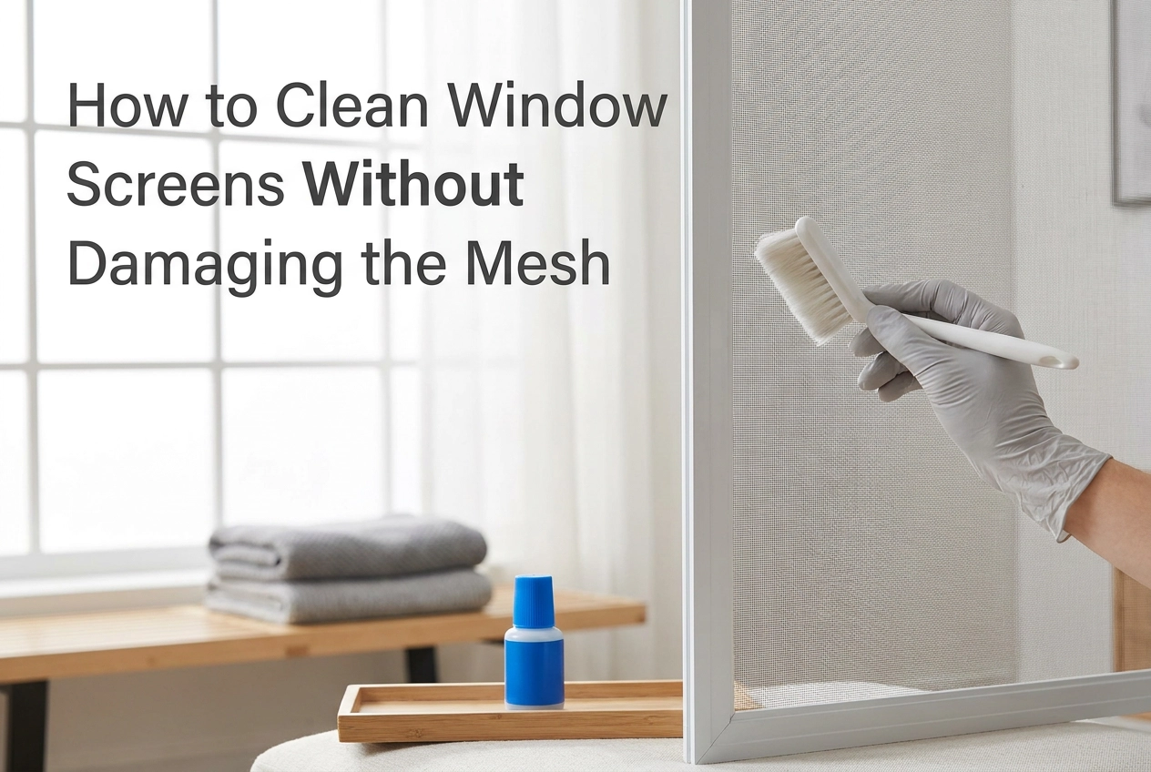 Professional header image for step-by-step guide: How to Clean Window Screens Without Damaging the Mesh