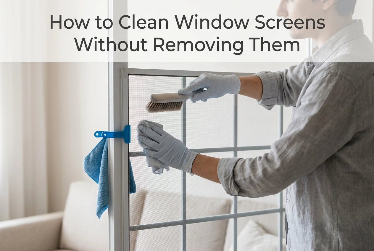 Professional header image for step-by-step guide: How to Clean Window Screens Without Removing Them